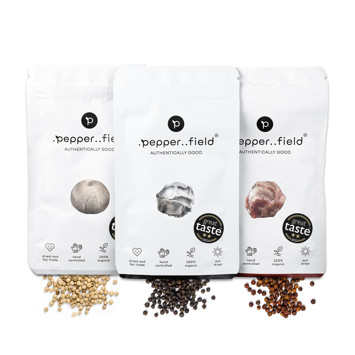 Starter pack de poivre – Poivre de Kampot noir, rouge et blanc (3× 20 g)