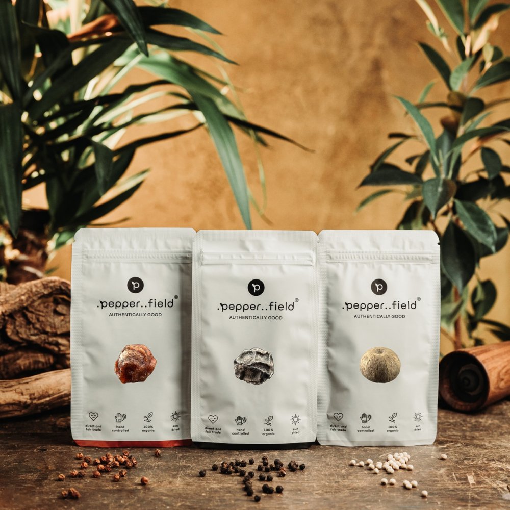 Starter pack de poivre – Poivre de Kampot noir, rouge et blanc (3× 20 g)
