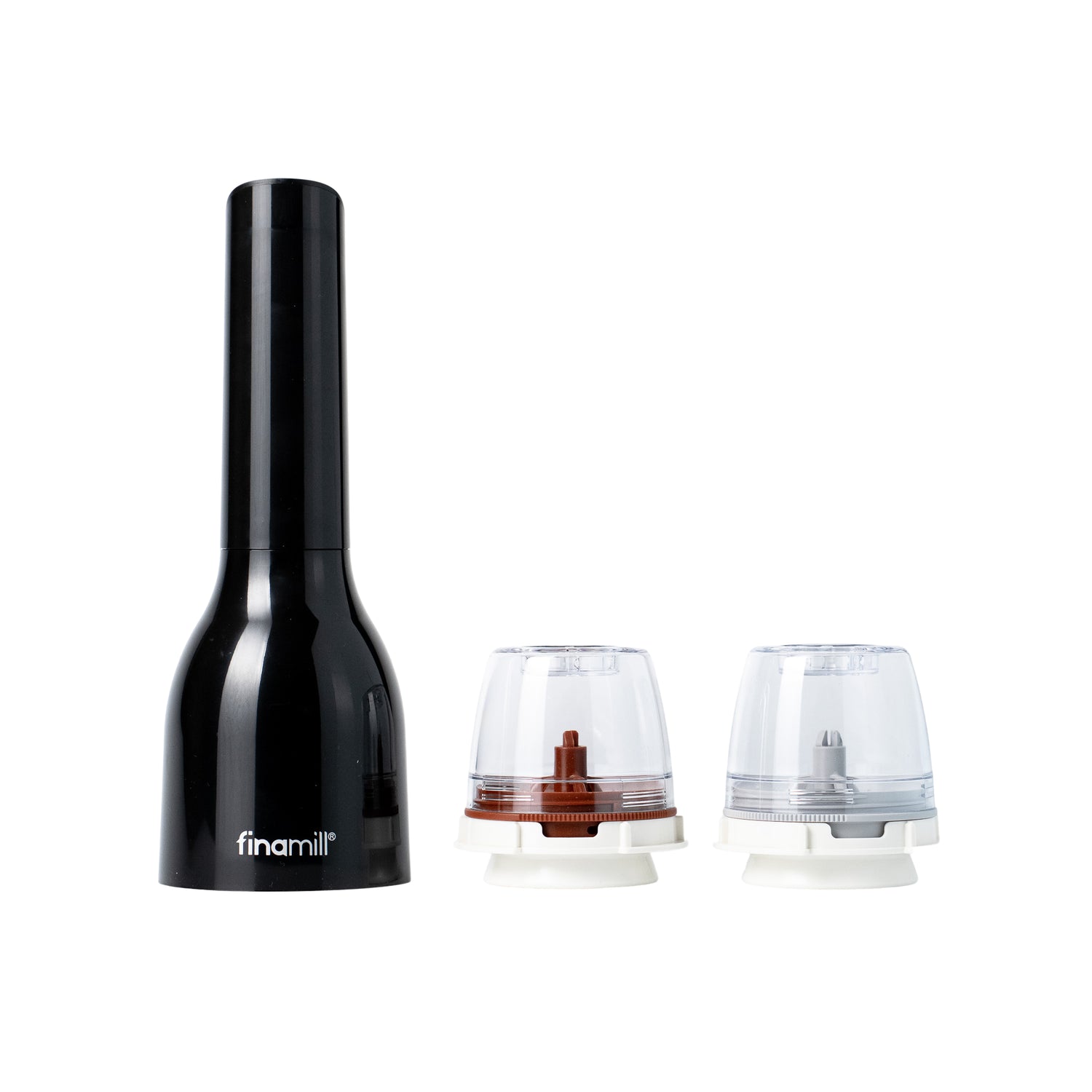 FinaMill gift set – glossy black battery-operated Grinder with two containers 