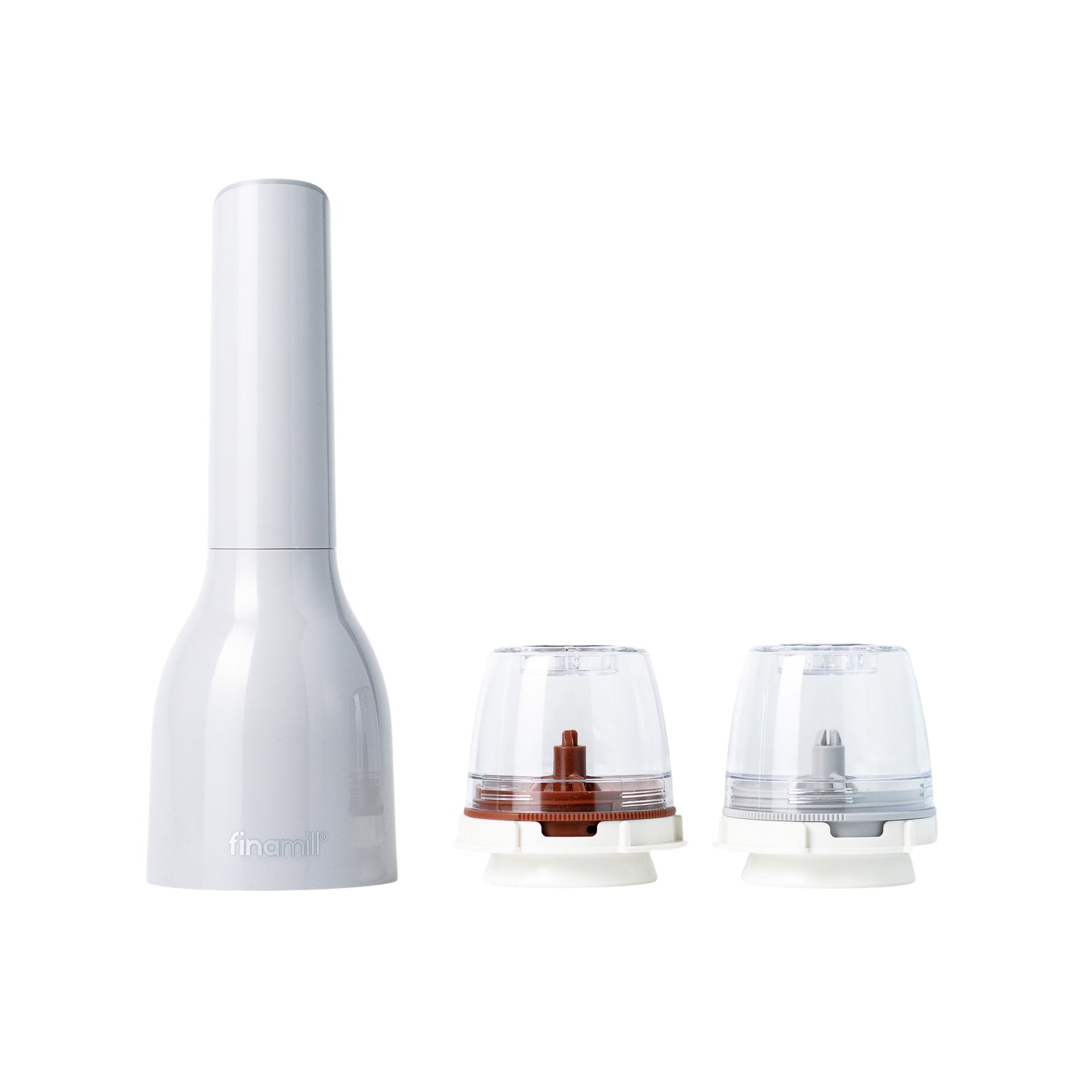 FinaMill Gift Set – shiny gray battery Grinder with two containers 