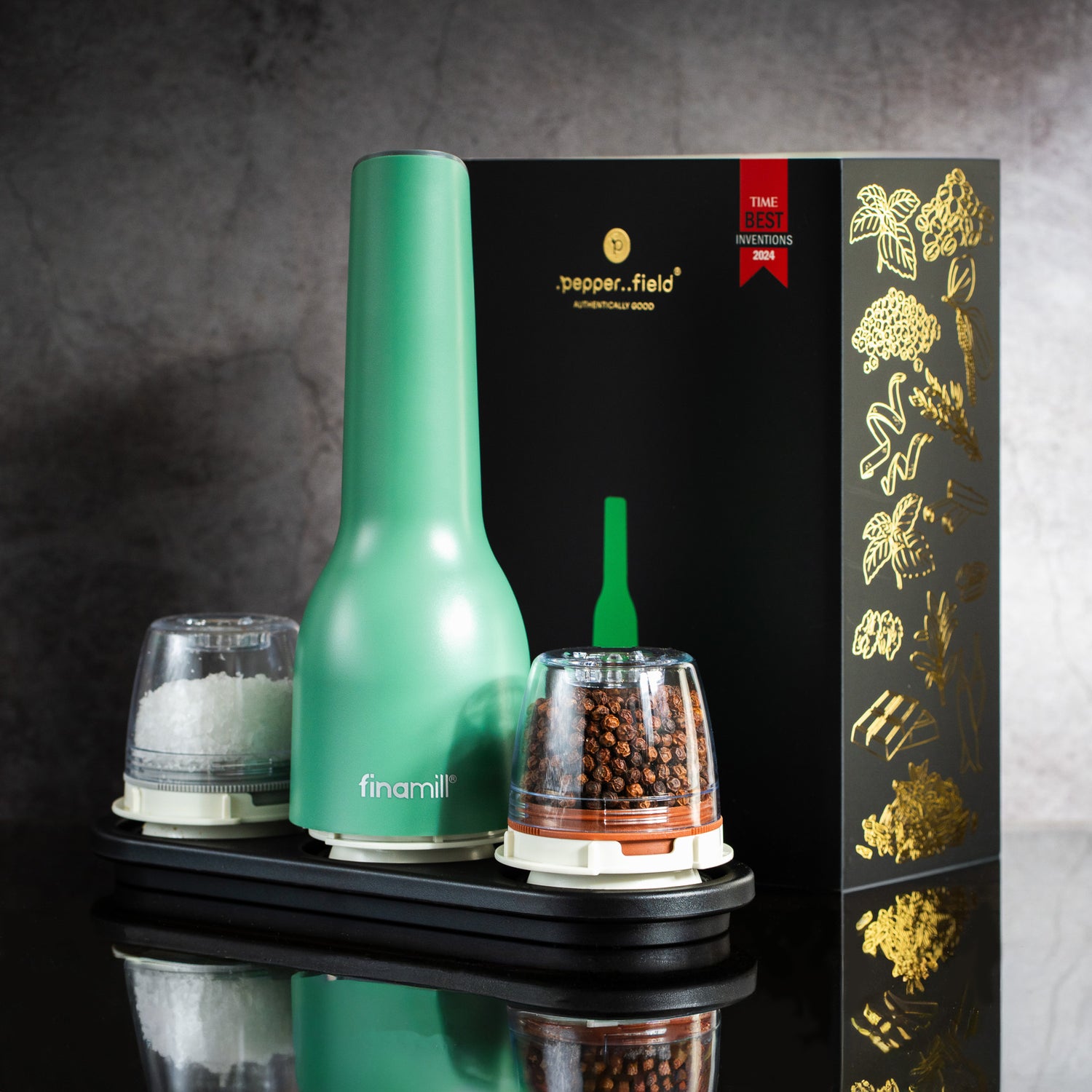 FinaMill Gift Set – green rechargeable Grinder with two cartridges 