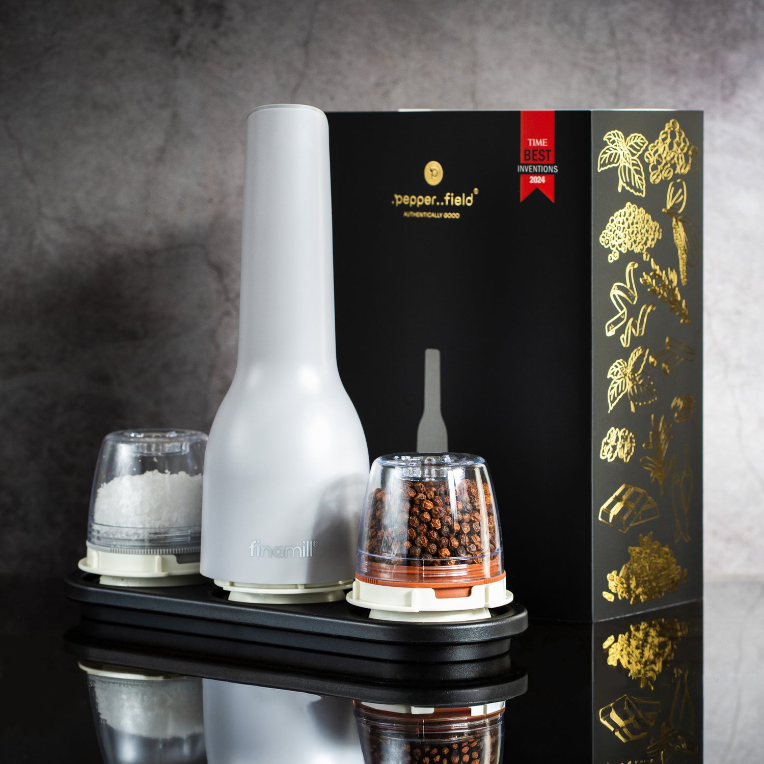 FinaMill Gift Set – Gray Rechargeable Grinder with Two Compartments 